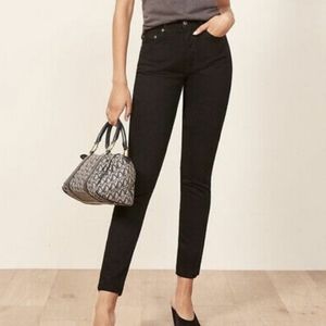 Reformation Melissa High and Skinny Button Fly Jeans in Black, Size 27